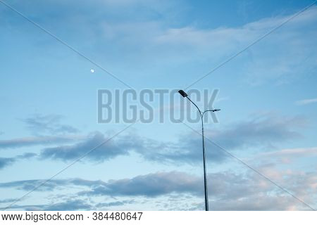 Street Lantern On Sky Background.a Modern Street Led Lighting Pole. Copy Space