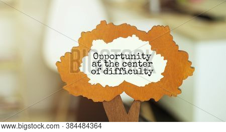 Figure Of A Tree With Text Opportunity At The Center Of Difficulty Inside The Foliage. Business Conc
