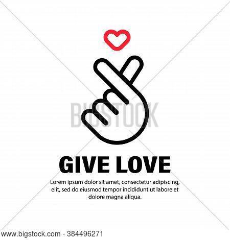 Giving Love Icon. Hand Holding Heart. Korean Finger. Hangul. Vector On Isolated White Background. Ep