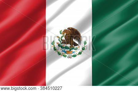 Silk Wavy Flag Of Mexico Graphic. Wavy Mexican Flag Illustration. Rippled Mexico Country Flag Is A S