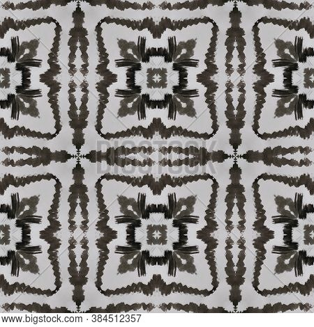 Indian Native American Pattern. Black, White, Gray, Silver Seamless Texture. Repeat Tie Dye Ornament