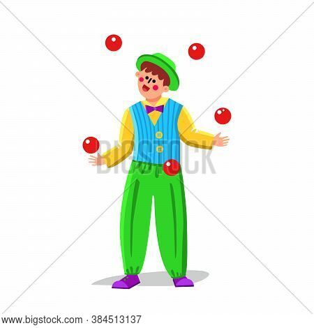 Juggler Clown Juggling Balls In Funny Suit Vector