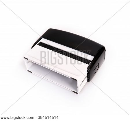 Black Plastic Automatic Stamp For Documents Isolated On White Background