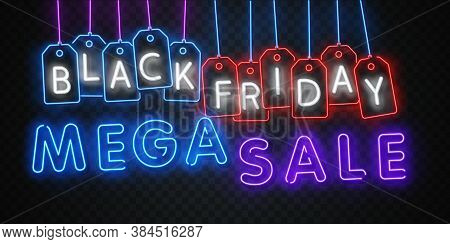Vector Dlack Friday Banner. Realistic Neon Black Friday Sign, Vector Illustration