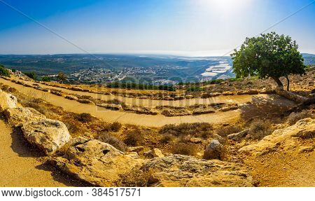 Panoramic View Of Western Galilee Landscape, With A Footpath And The Mediterranean Sea, In Adamit Pa