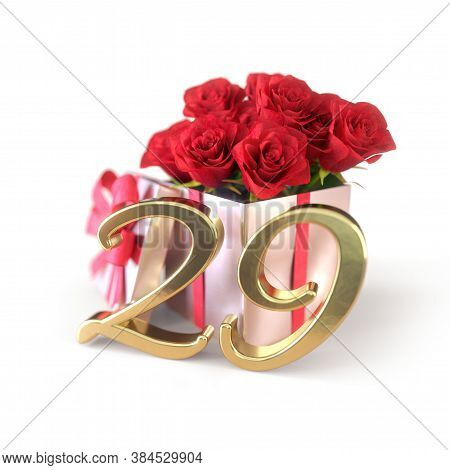 Birthday Concept With Red Roses In Gift Isolated On White Background. Twenty-nineth. 29th. 3d Render