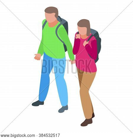 Family Holiday Hiking Icon. Isometric Of Family Holiday Hiking Vector Icon For Web Design Isolated O
