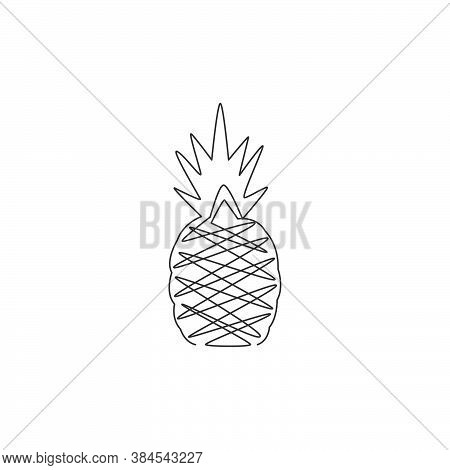 Single One Line Drawing Of Healthy Organic For Orchard Logo Identity. Fresh Summer Fruitage Concept 