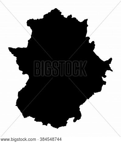 The Extremadura Region Dark Silhouette Map Isolated On White Background, Spain