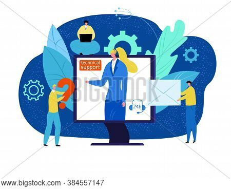 Technical Support Concept Vector Illustration. Online Customers Help, Operator In Headset In Compute