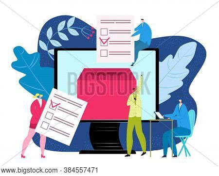 Vote Concept In Flat Style, Election In Government Vector Illustration. People Voting, Putting Paper