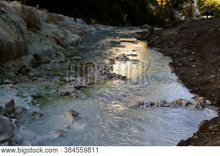 The Thermal Waters Of Bagni San Filippo In Tuscany, Italy. High Quality Photo