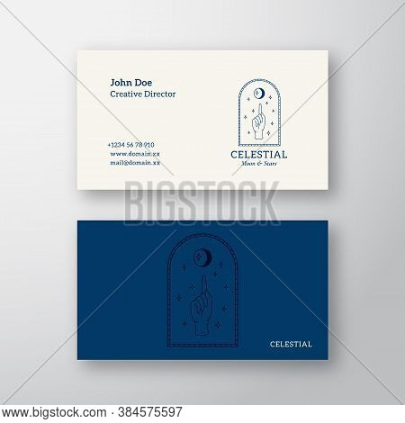 Hand Pointing With Finger To The Moon And Stars In Space Through Window. Abstract Vector Trendy Gest