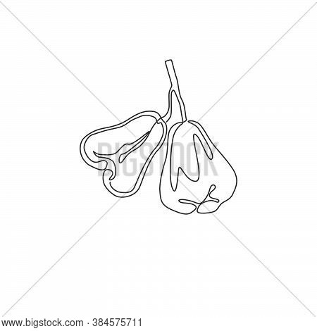 One Continuous Line Drawing Of Whole Healthy Organic Bell Fruits For Orchard Logo Identity. Fresh Be