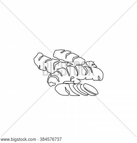 One Continuous Line Drawing Of Whole Healthy Organic Turmeric For Farm Logo Identity. Fresh Curcuma 