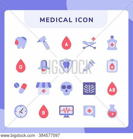 Medical Icon Set Collection With Modern Flat Purple Theme Color
