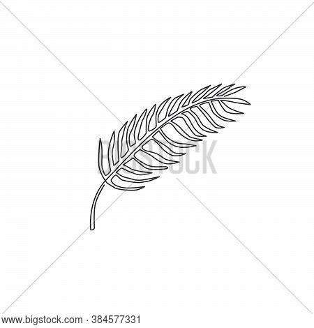 One Single Line Drawing Tropical Leaf Fern Plant. Printable Poster Decorative Houseplant Concept For