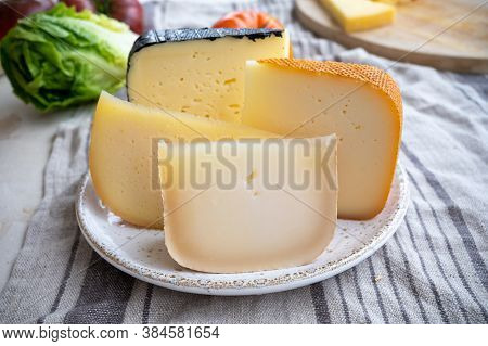 Cheese Collection, French Fol Epi  Cheese With Many Little Holes, Etorki, Tomme Noire Des Pyrenees A