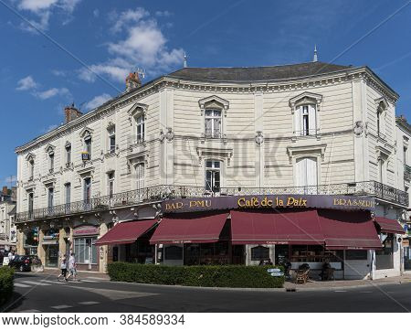 Chinon, France, July 2019 - Cafe Facade In The French Town Of Chinon, France