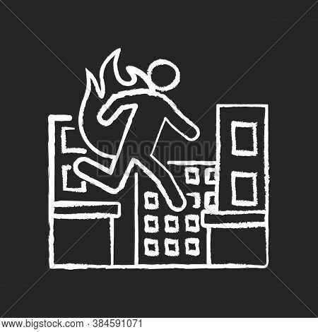 Stuntman Chalk White Icon On Black Background. Cinema Actor. Movie Performer Professional. Person Ru