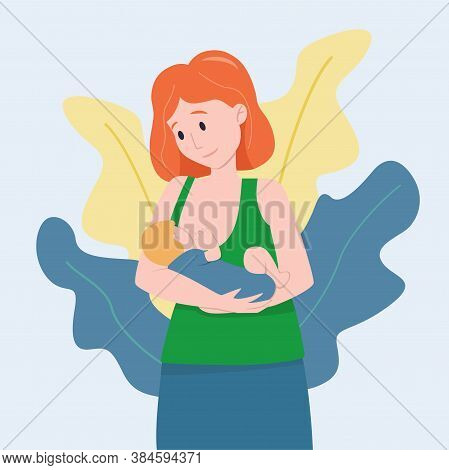 Vector Illustration: A Woman Breastfeeds Her Baby. Breastfeeding Concept.