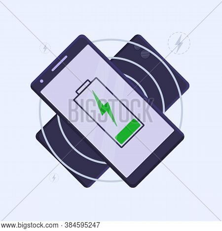 Vector Illustration: Wirelessly Charge The Phone From Another Phone.