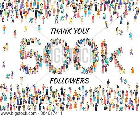 Thank You Followers Peoples, 500k Online Social Group, Happy Banner Celebrate, Vector