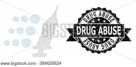 Drug Abuse Scratched Seal Imitation And Vector Fast Vaccine Mesh Structure. Black Stamp Seal Has Dru