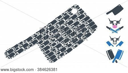 Vector Butchery Blade Collage Is Formed From Scattered Self Butchery Blade Icons. Fractal Combinatio