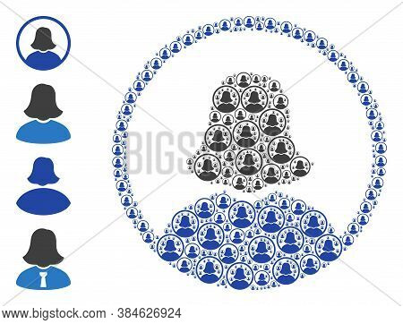 Vector Rounded Woman Portrait Composition Is Constructed With Scattered Self Rounded Woman Portrait 