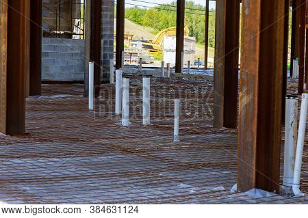 Pipeline With Water And Sewage New Home Under Construction Plumbing System Pipes In The Ground