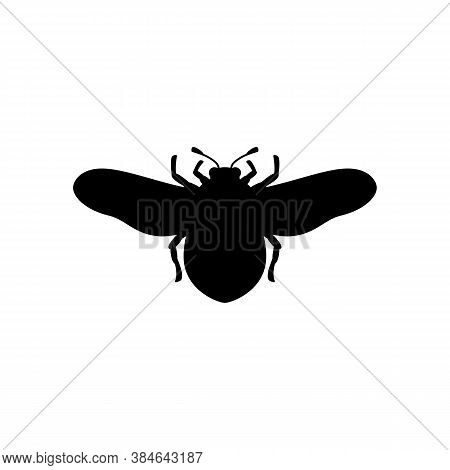Bumblebee Silhouette In A Simple Trendy Style. Vector Outline Emblem Of Insect With Wings For Creati