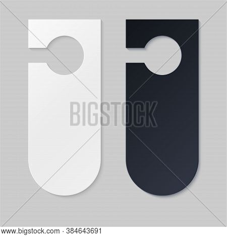 Door Hangers For Hotel Room. Empty White And Black Label Hanger For Hotel Room Or Resort . Empty Tem