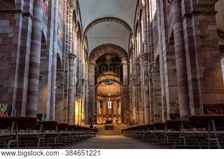 Speyer, Germany - Mar 14, 2020: Interior Of Cathedral In Speyer, Germany. Officially Called The Impe