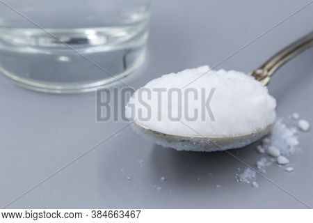 Transparent Glass Glass With Water And White Sorbent Powder For Treatment, Ingestion For Poisoning, 