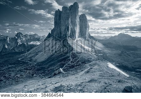 Three Peaks Of Lavaredo. Toned Image Of Italian  Dolomites With Famous Three Peaks Of Lavaredo (tre 