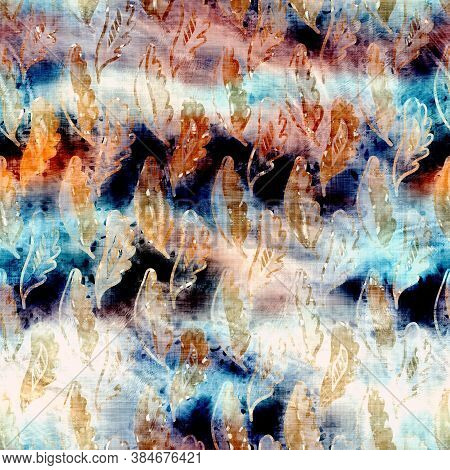 Blurry Watercolor Glitch Creative Foliage Texture Background. Irregular Bleeding Tie Dye Seamless Pa