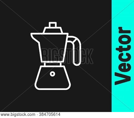 White Line Coffee Maker Moca Pot Icon Isolated On Black Background. Vector