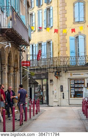 Foix, France :  2020 09 Sept, : People Walk In The Street Of The Village Foix In The South Of France