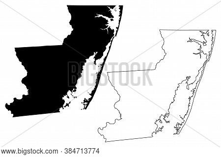 Worcester County, Maryland (u.s. County, United States Of America, Usa, U.s., Us) Map Vector Illustr