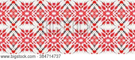 Ethnic Textile. Red, Black, White Seamless Texture. Seamless Tie Dye Rapport. Ikat Indonesian Design