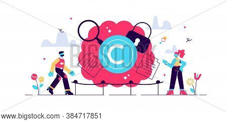 Intellectual Property Vector Illustration. Flat Tiny Author Persons Concept. Idea Legal Owner Inform