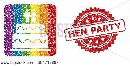 Marriage Cake Collage Icon Of Round Dots In Variable Sizes And Spectrum Color Hues, And Hen Party Ru