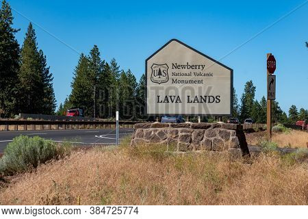 Oregon, Usa - August 3, 2020: Sign For The Newberry National Volcanic Monument Lava Lands