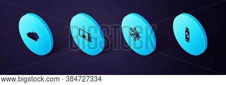 Set Isometric Usb Flash Drive And Shield, Sun Snowflake, Microwave Oven And Cloud Icon. Vector