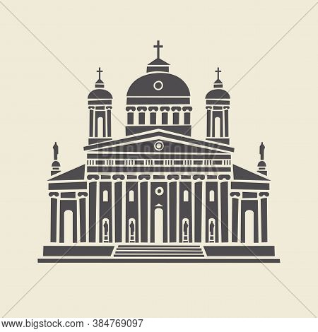 Icon Or Stencil Of A Stylized Old Administrative Building With Architectural Columns, Pediment And S