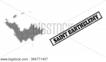 Halftone Map Of Saint Barthelemy, And Scratched Watermark. Halftone Map Of Saint Barthelemy Construc