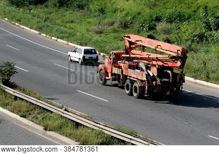 Salvador, Bahia / Brazil - August 4, 2006: Cargo Transport Truck Is Seen Transiting On Highway Br 32