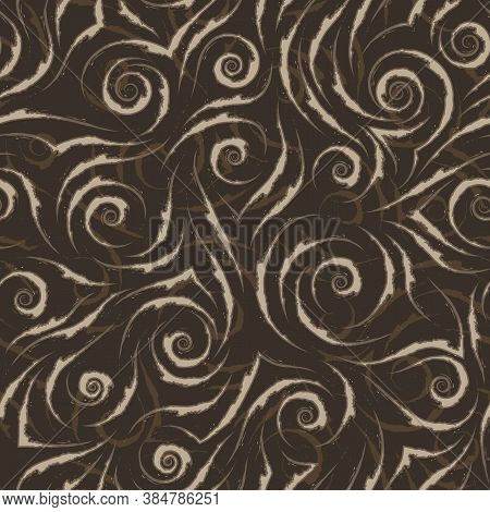 Stock Seamless Vector Pattern Of Beige Flowing Lines With Torn Edges With Brown Strokes On A Brown B