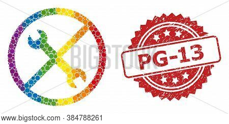 Forbidden Repair Collage Icon Of Round Dots In Various Sizes And Lgbt Bright Color Tints, And Pg-13 